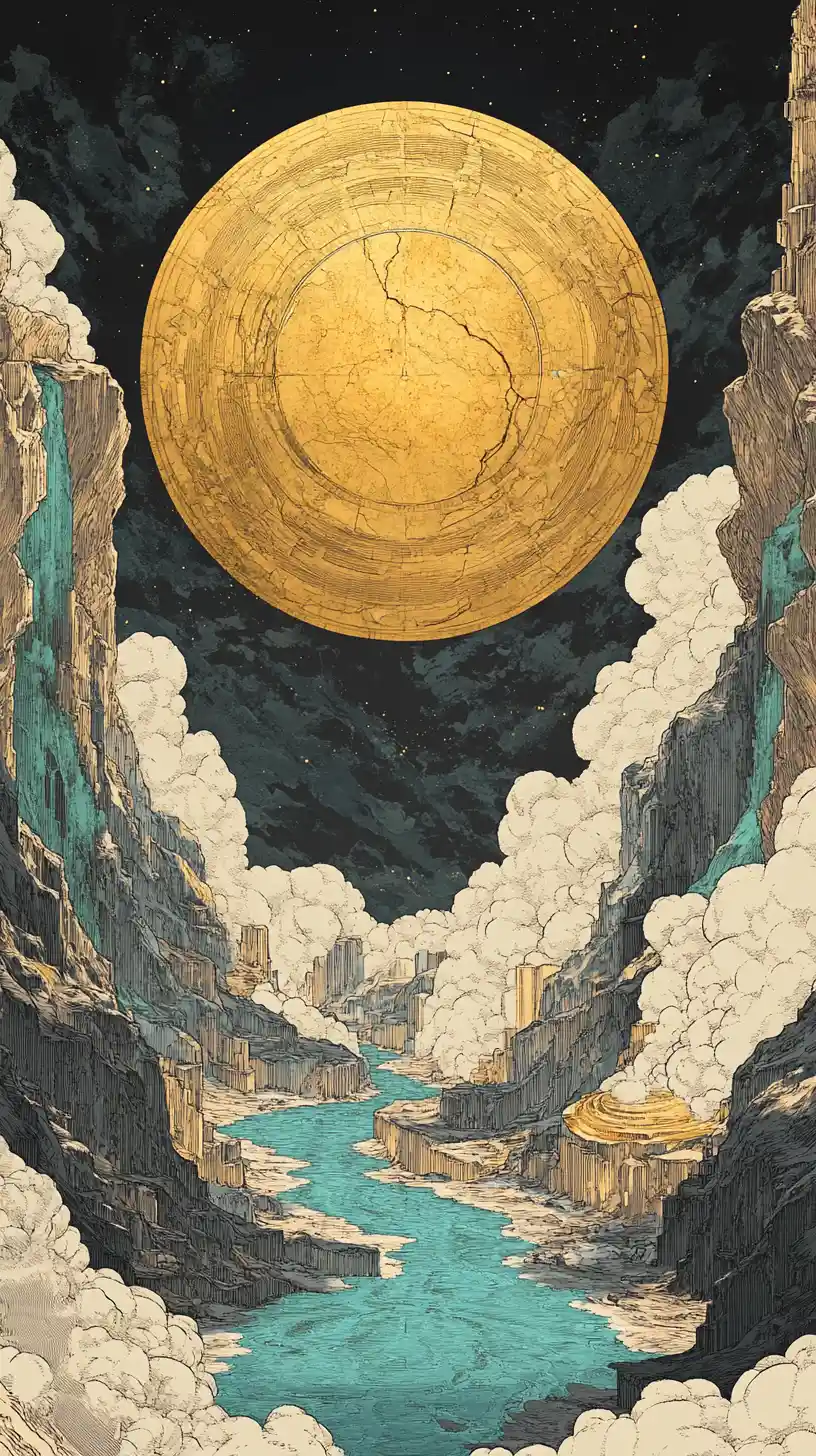 Surreal Cosmic Portal With Floating Sphere And Ancient Key