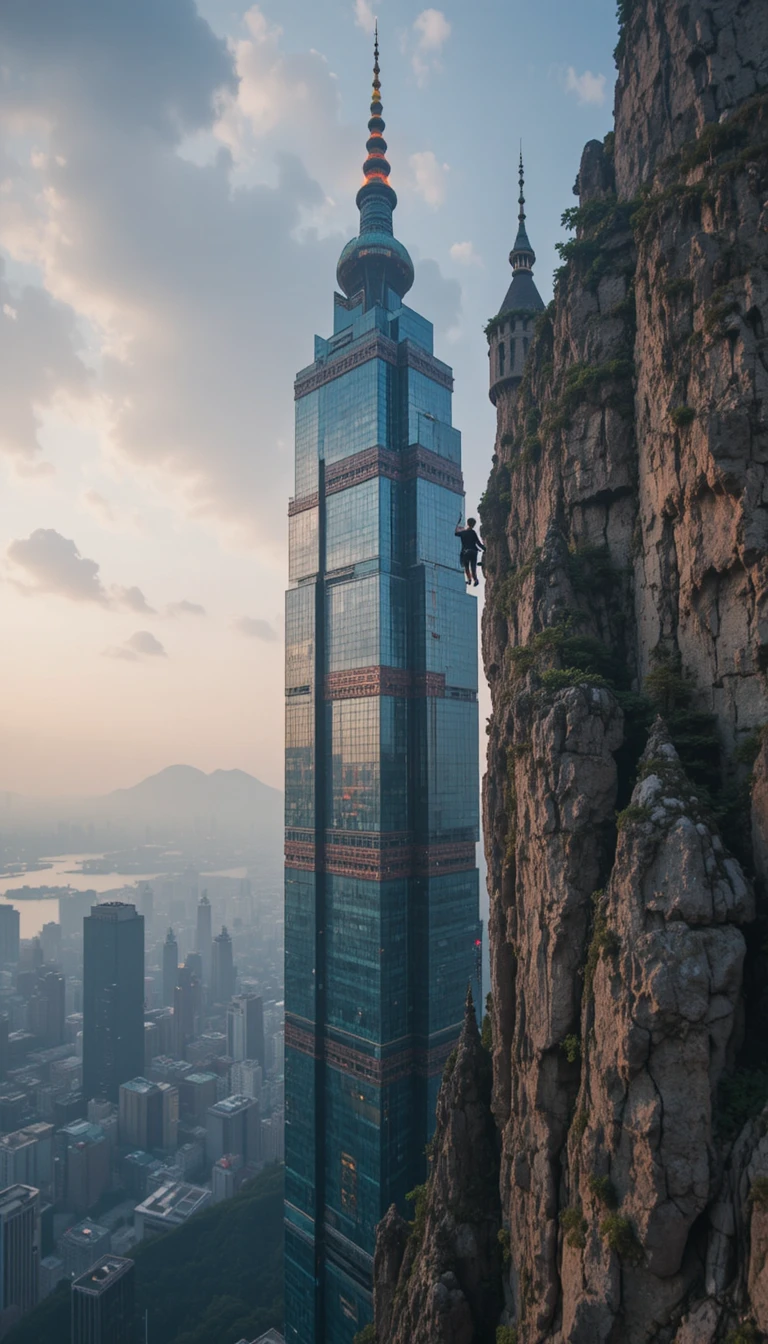 Free solo climber ascending the Taipei 101 skyscraper