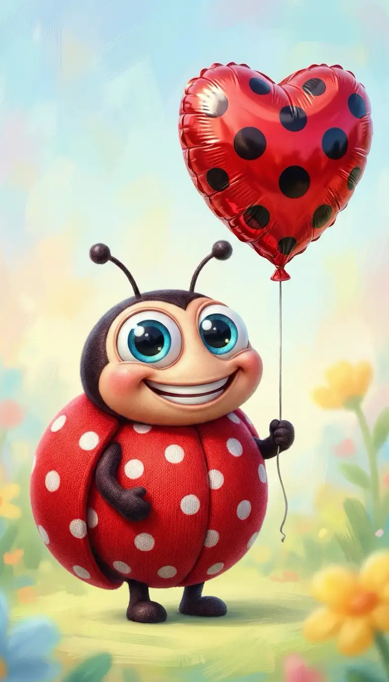 Cheerful Ladybug With Heart Balloon On Pastel Background