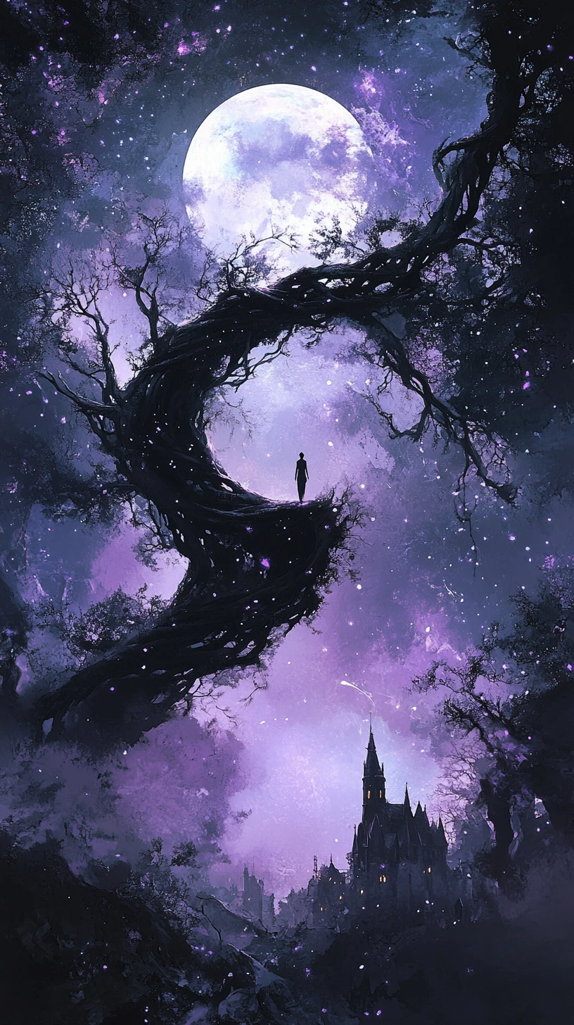Surreal Crescent World Of Branches Moon And Gothic Castle