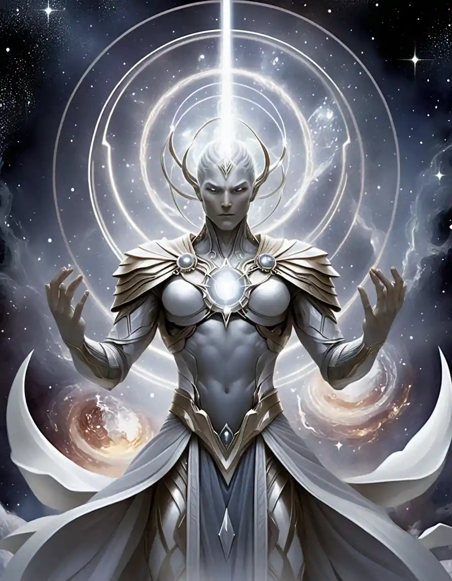 Ethereal female card art channeling cosmic white energy