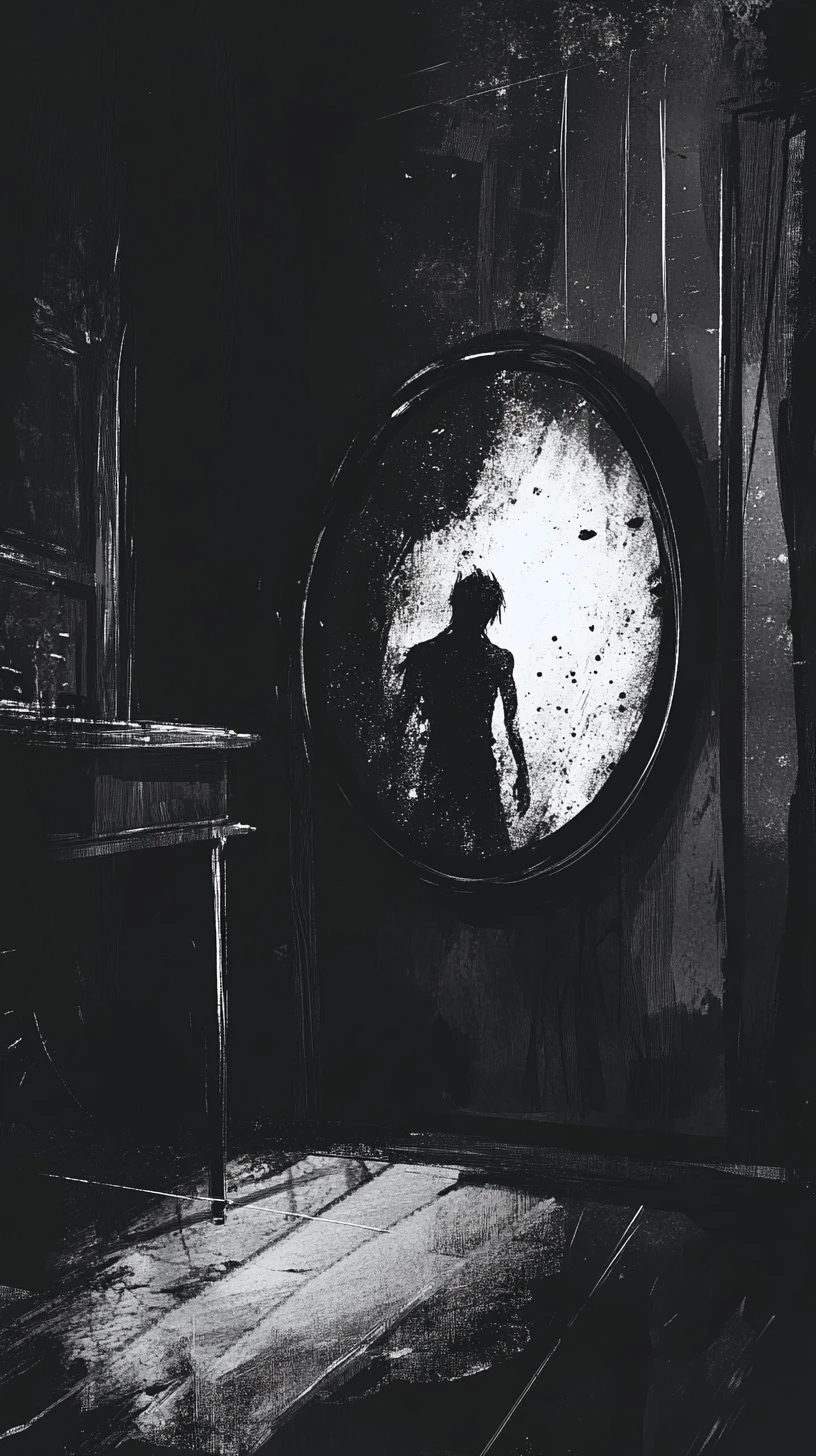 Terrifying Demon Emerging From A Starry Mirror In Old Room