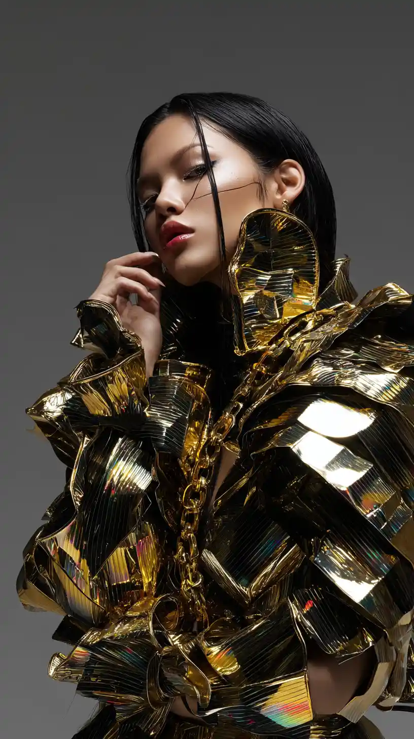 Muscular Arabian warrior woman in golden sci fi armor