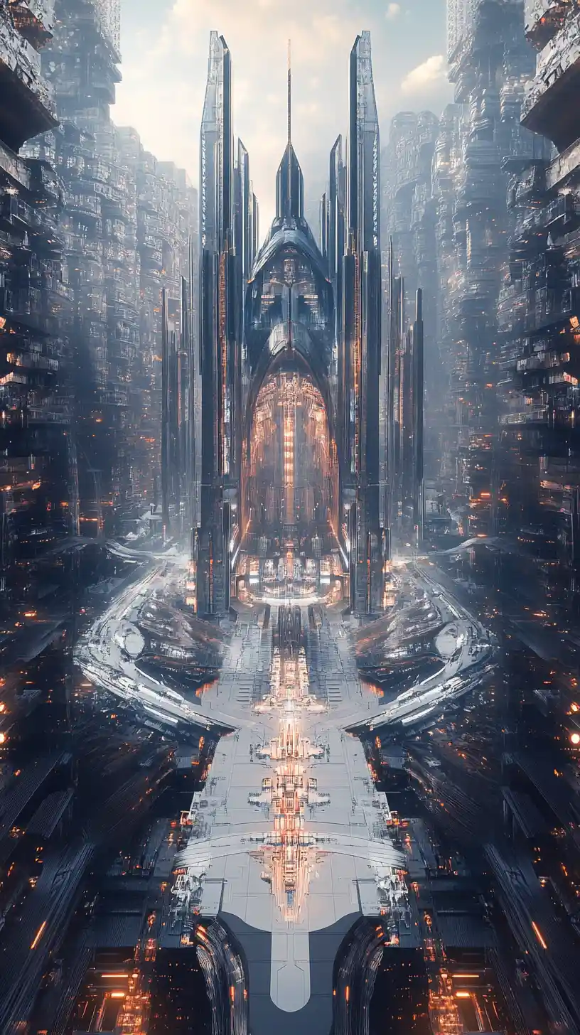 Palazzo di vetro futuristico che si innalza su una città moderna