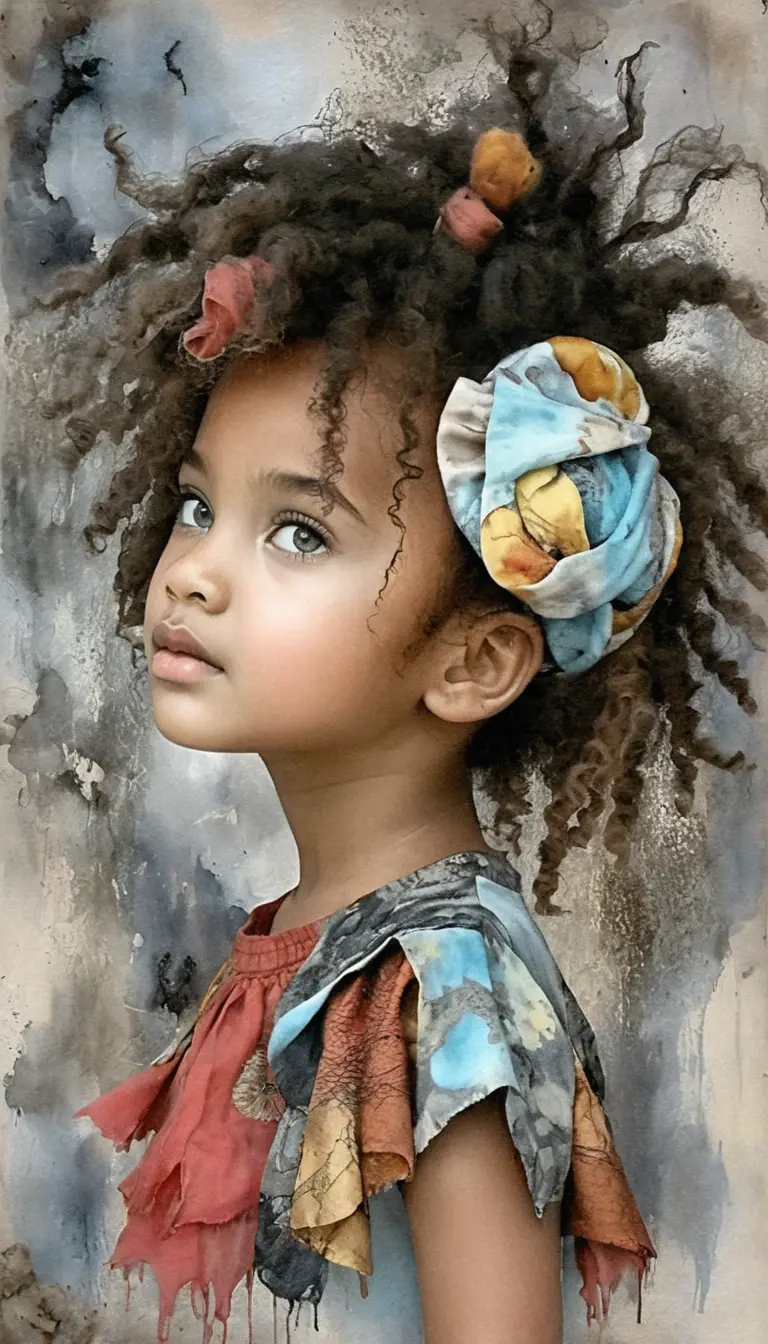 Melancholic young girl portrait with textured abstract wall