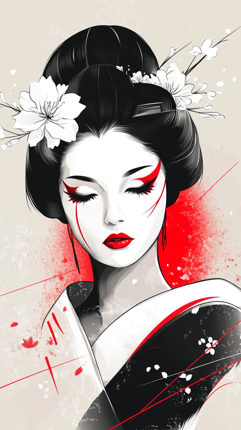 Stilles Porträt einer japanischen Geisha im minimalistischen Vektorstil