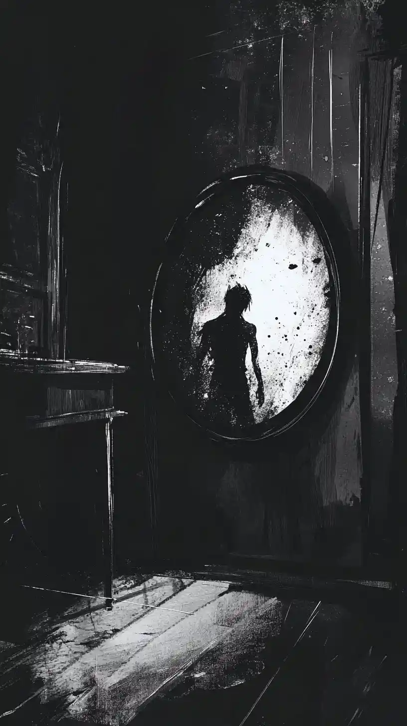 Terrifying Demon Emerging From A Starry Mirror In Old Room