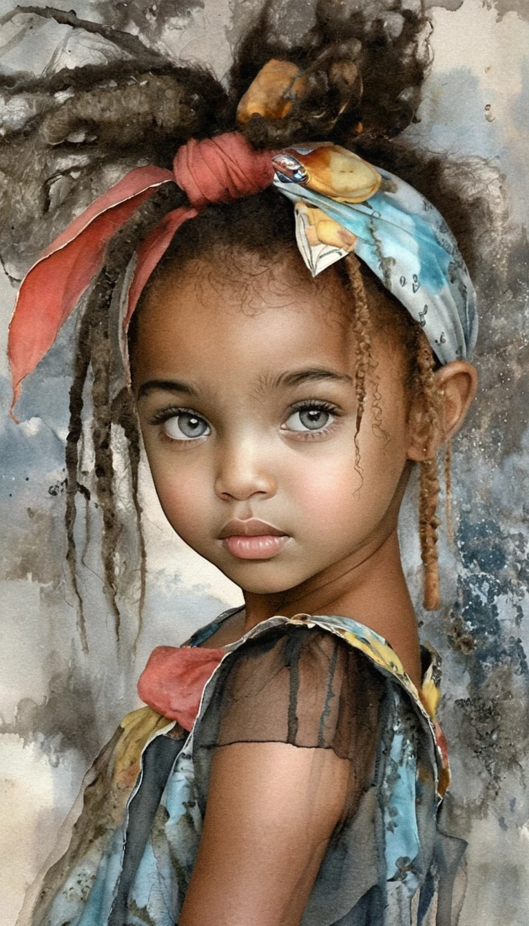 Afro American girl with floral headscarf in soft side profile