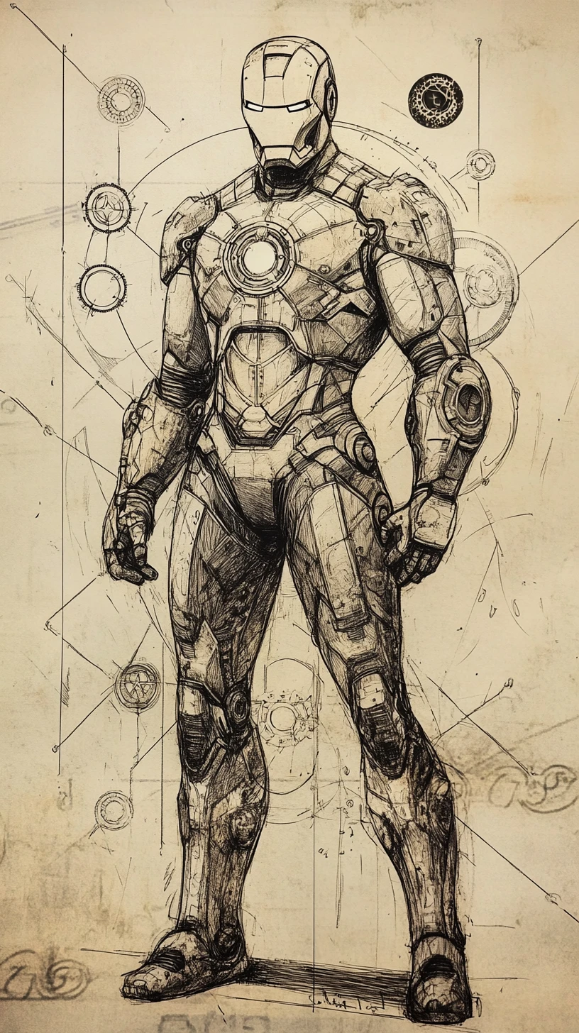 Turnaround de personnage mécanicien steampunk en style carnet de croquis brut