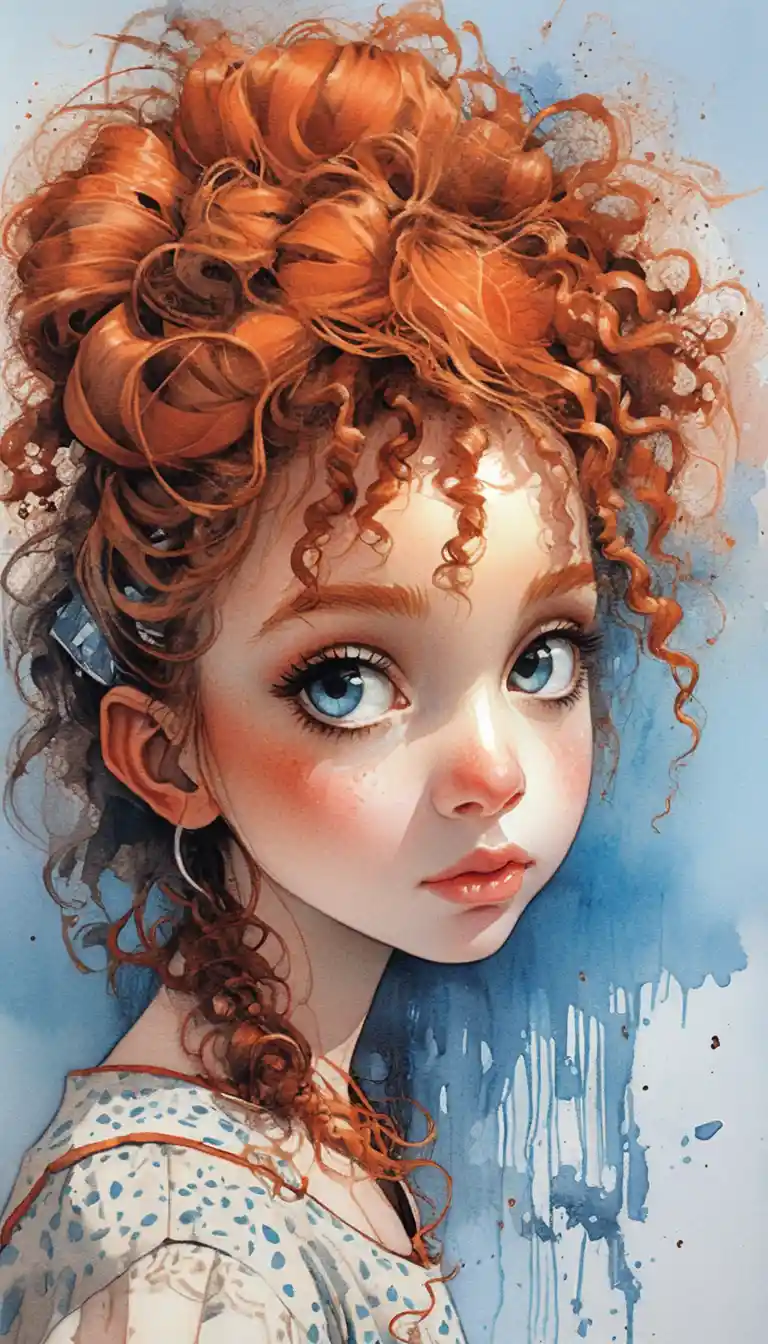 Young girl with afro hair in nostalgic digital portrait