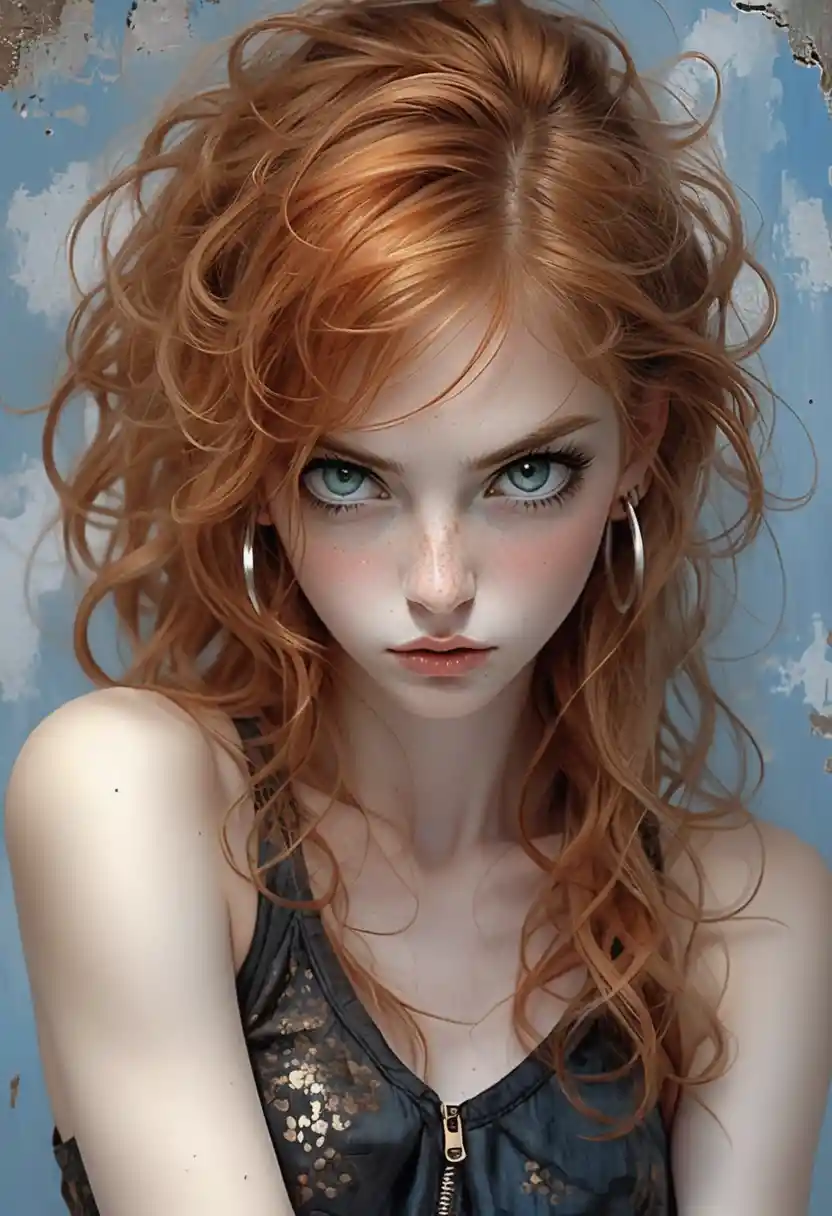 Red haired girl portrait with mint green eyes