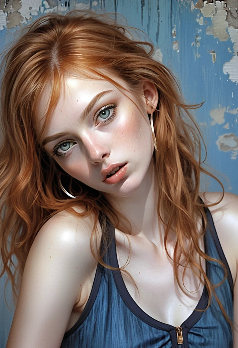 Portrait de fille rousse aux yeux vert menthe