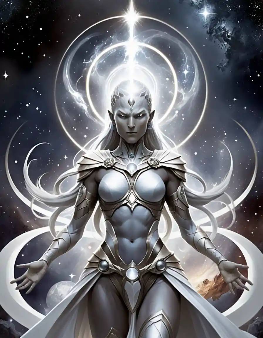 Ethereal female astral form channeling cosmic energies