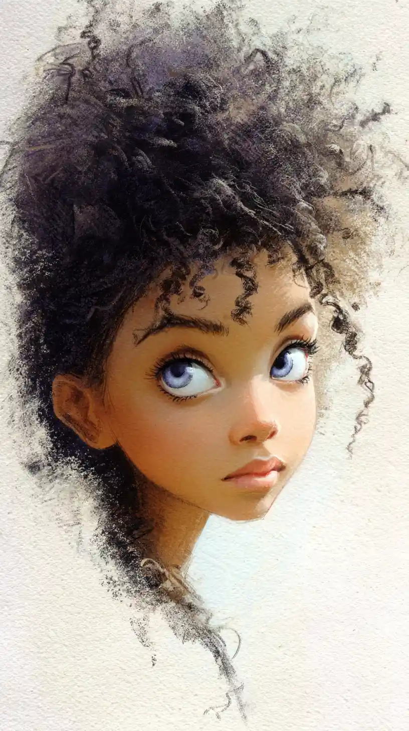 Afro American girl portrait with textured digital painting