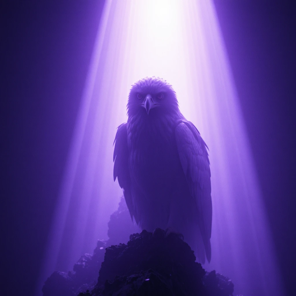 Harpy eagle silhouette veiled by overwhelming violet light
