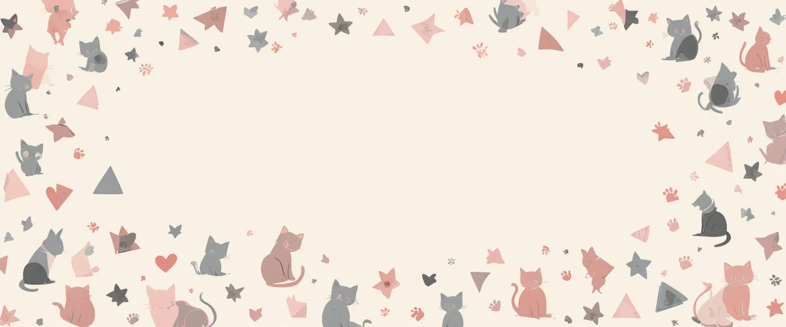 Banner minimalista com tema de gato e ícones geométricos suaves