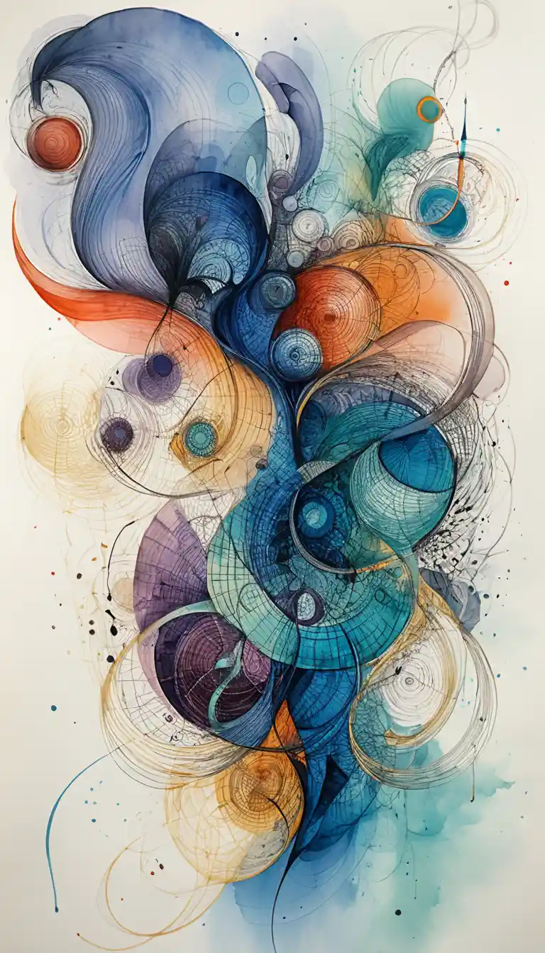 Abstract watercolor ribbons swirling in a vertical composition