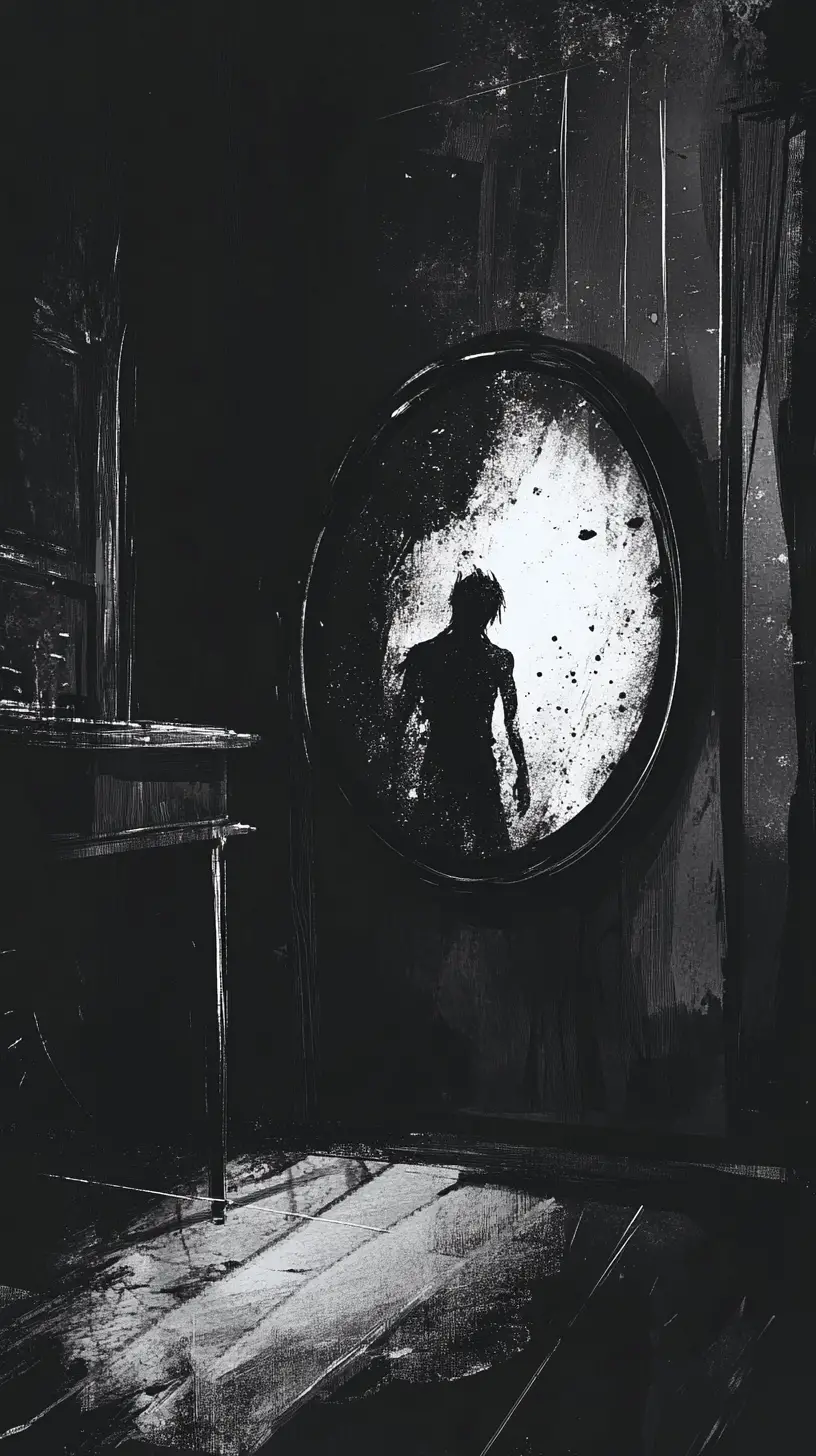 Terrifying Demon Emerging From A Starry Mirror In Old Room