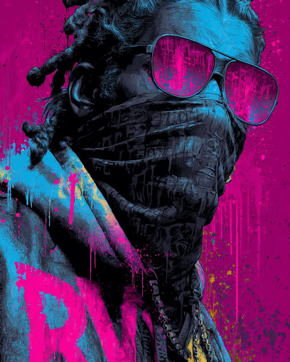 Modern graffiti text design with bold spray paint splashes