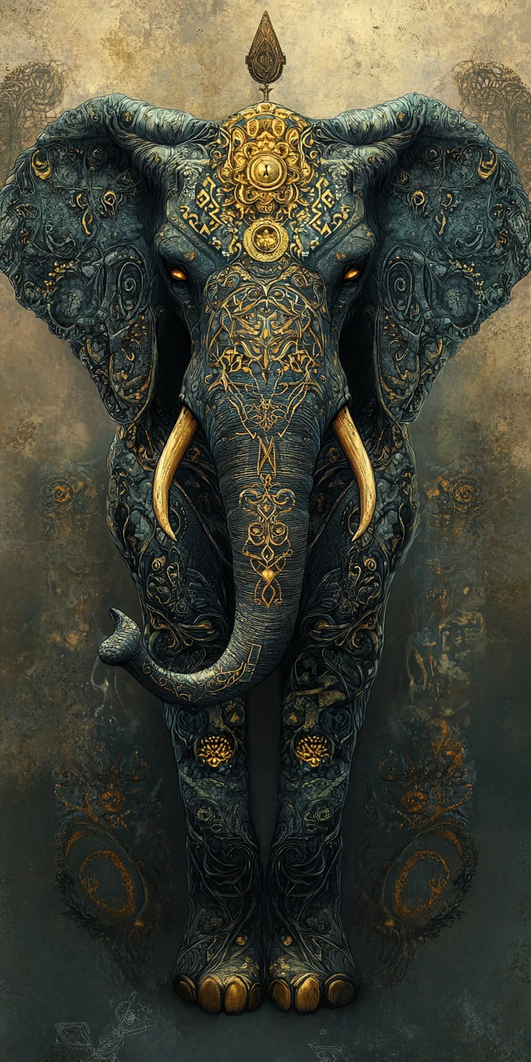 Éléphant fantastique royal avec une armure gothique finement ornée