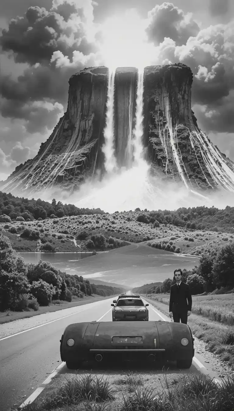 Car speeding toward the edge of a steep cliff