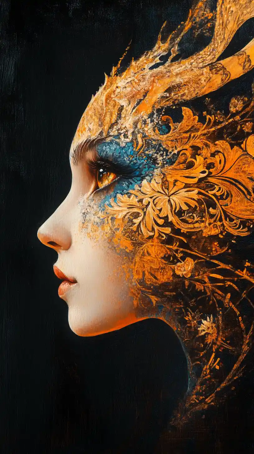 Mystical profile of a fantasy cat with amber eyes