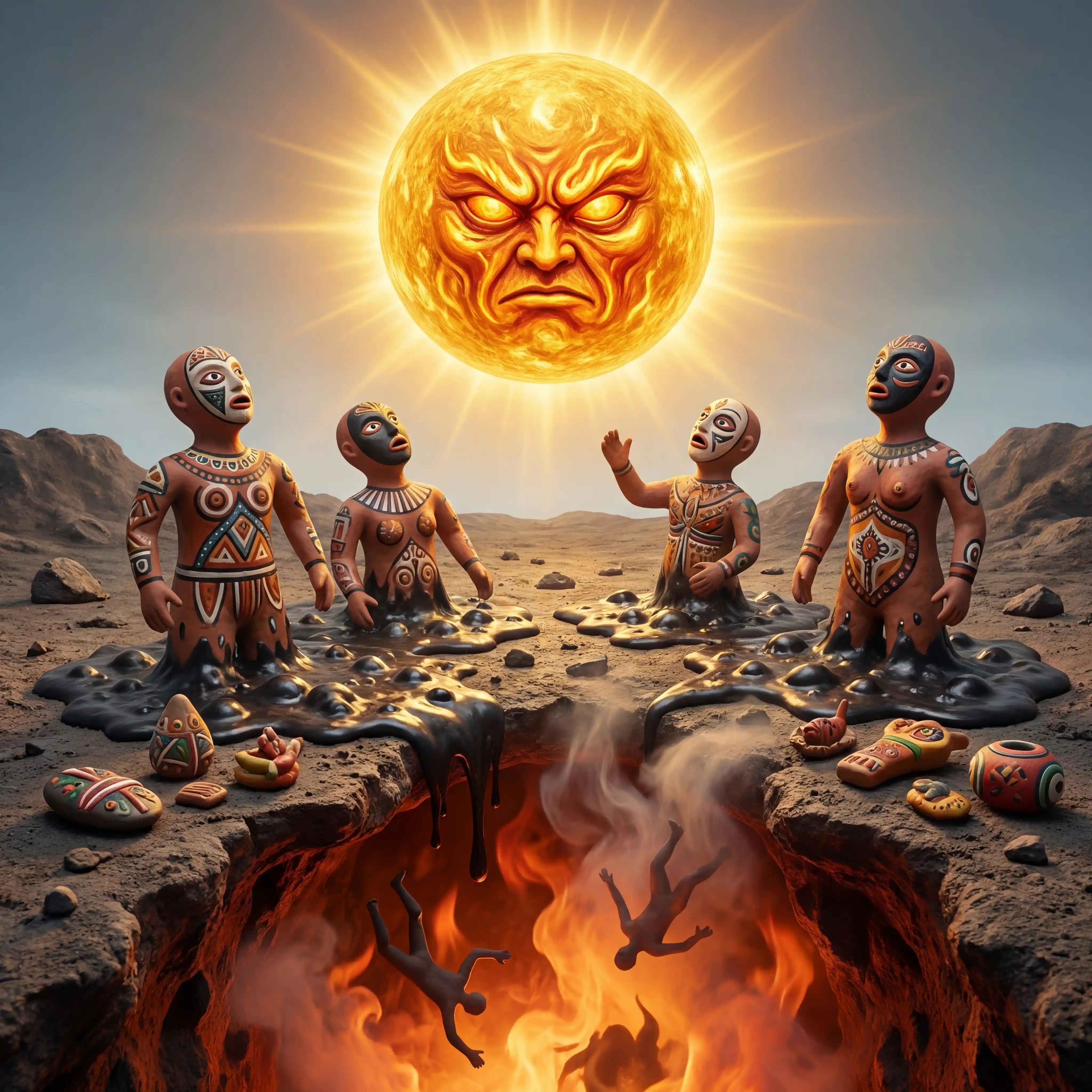 Surreal humanoid creatures rising from primordial ooze