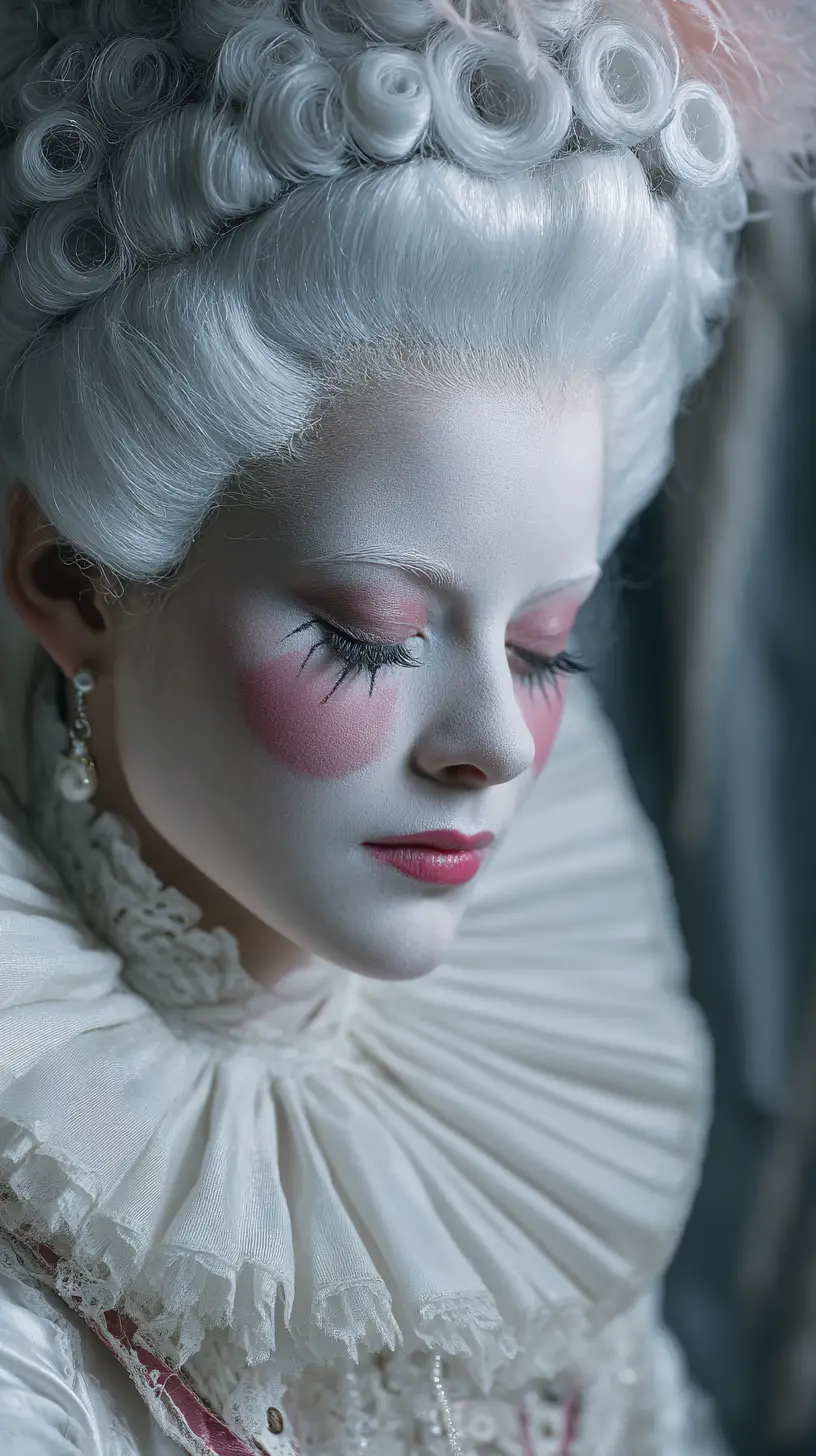 French aristocratic woman with powdered wig and rosy cheeks