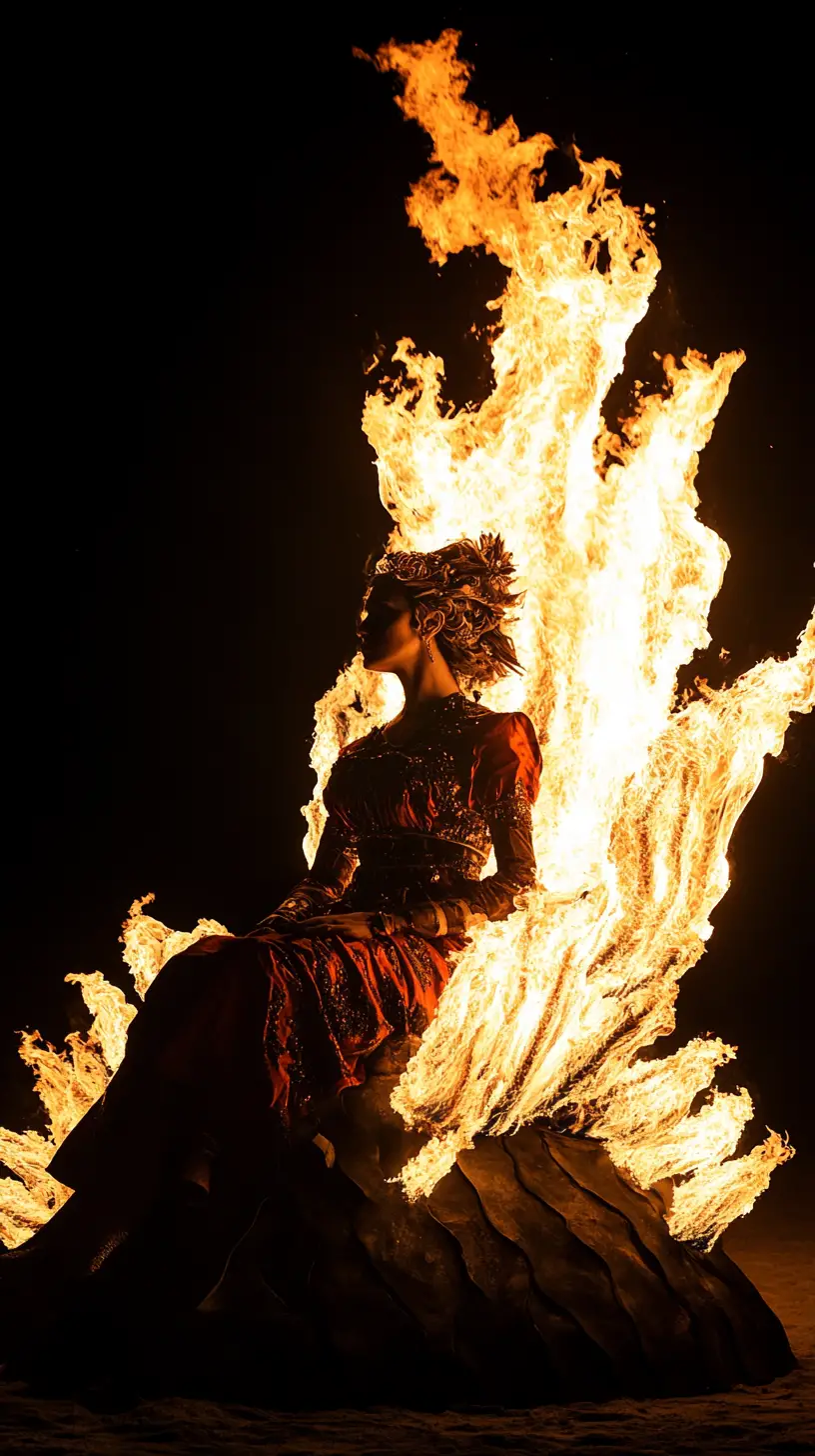 Burning statue at a ritual bonfire on summer solstice