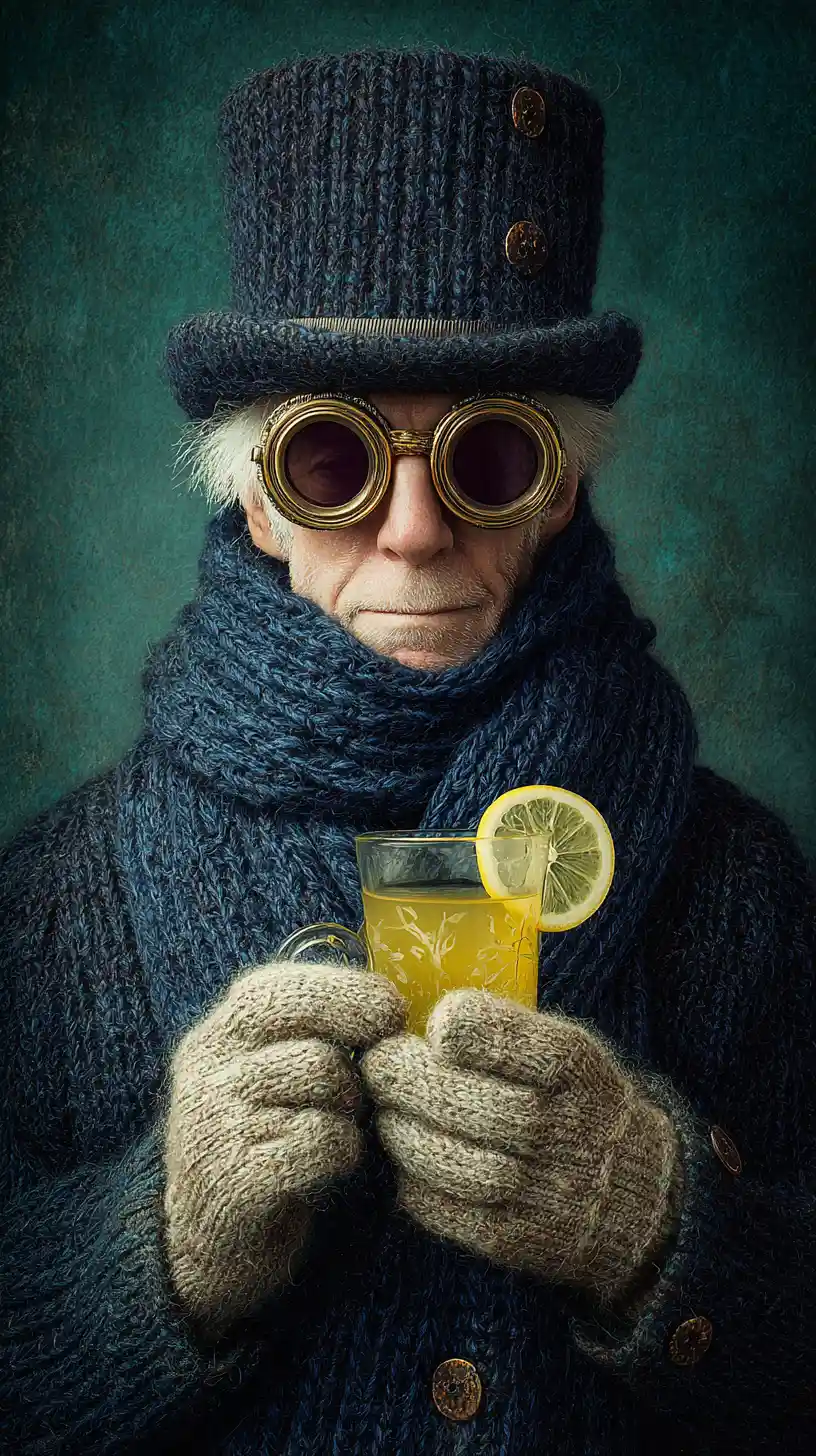 Elegant elderly man savoring a winter vodka and apple cocktail