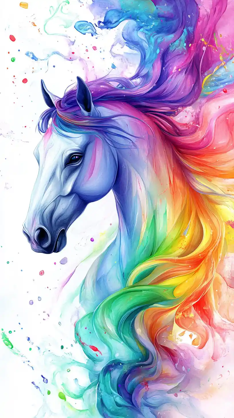 Majestic horse with rainbow colors on white canvas