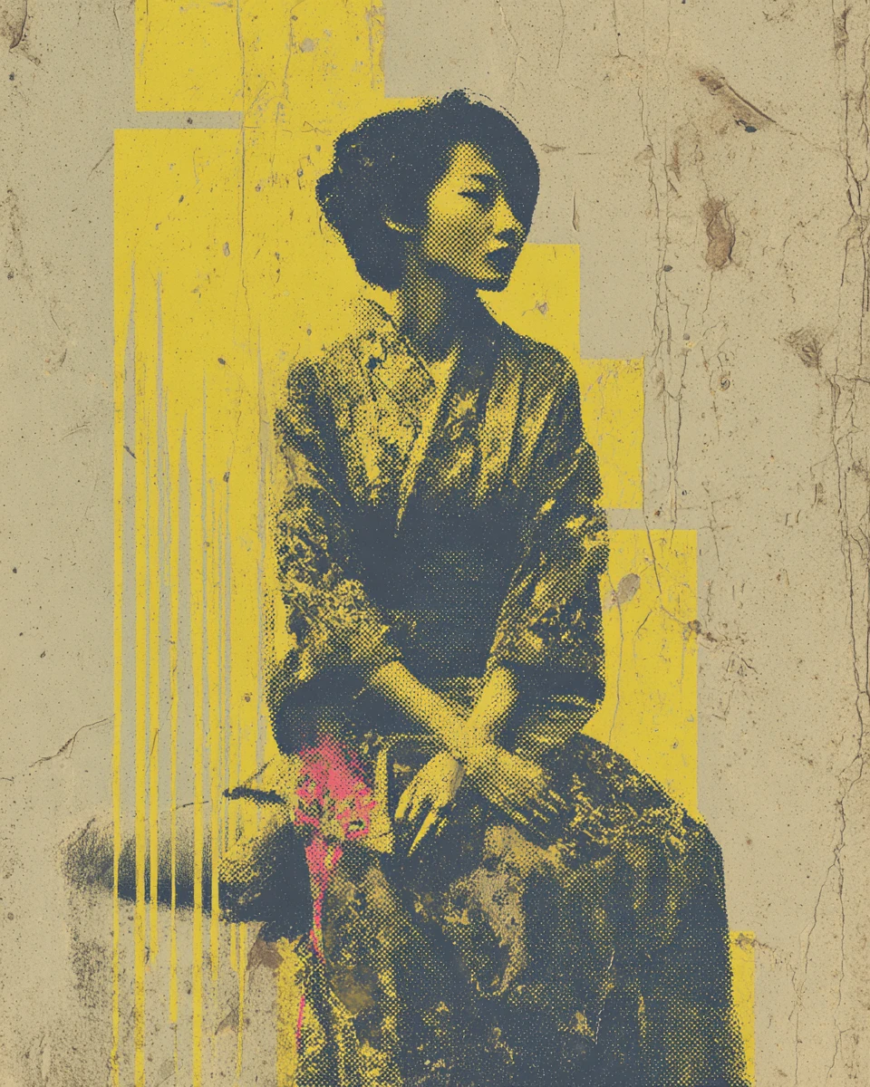 Portrait vintage brut d’une geisha en style streetwear