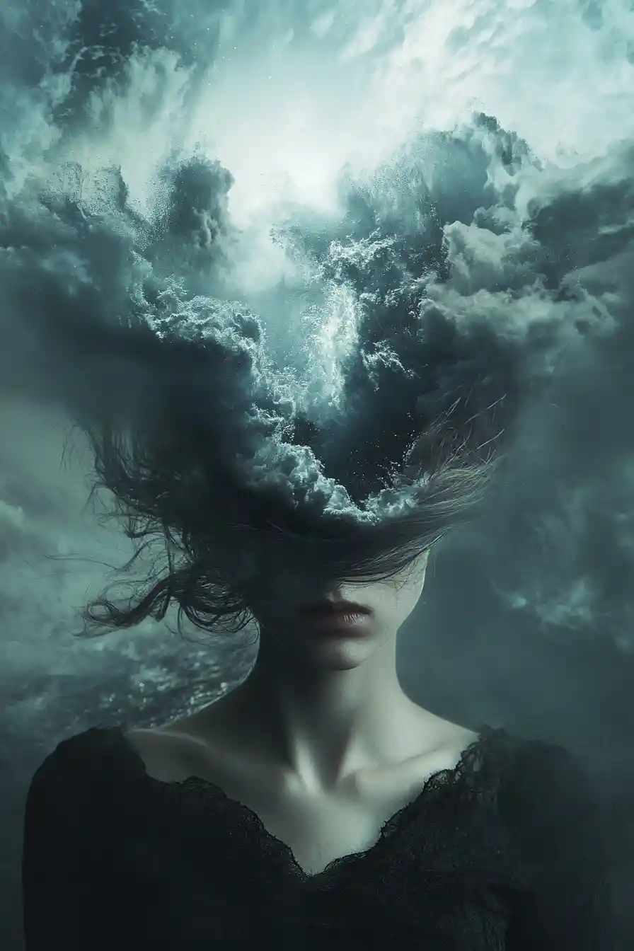 A brooding vision shaped like a perfect inner storm