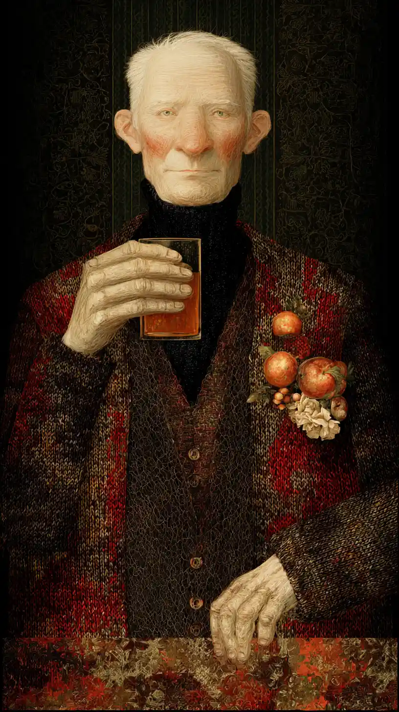 Elderly man enjoying a winter vodka and apple cocktail
