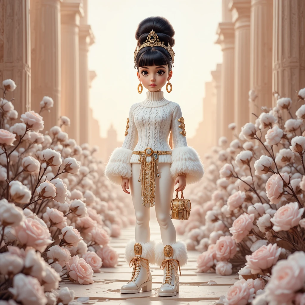 Elegant young girl in white egyptian inspired winter fashion