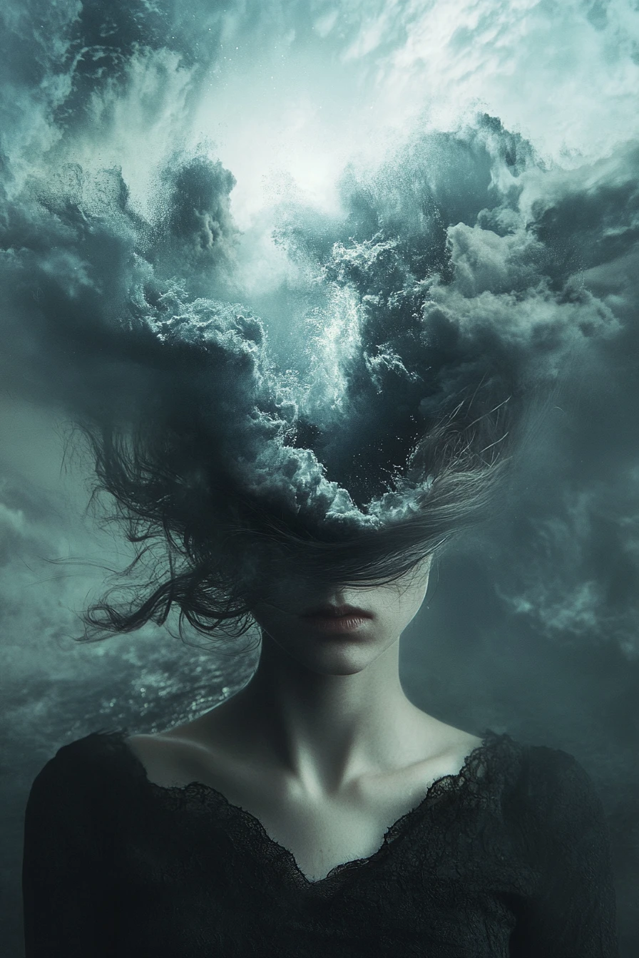 A brooding vision shaped like a perfect inner storm