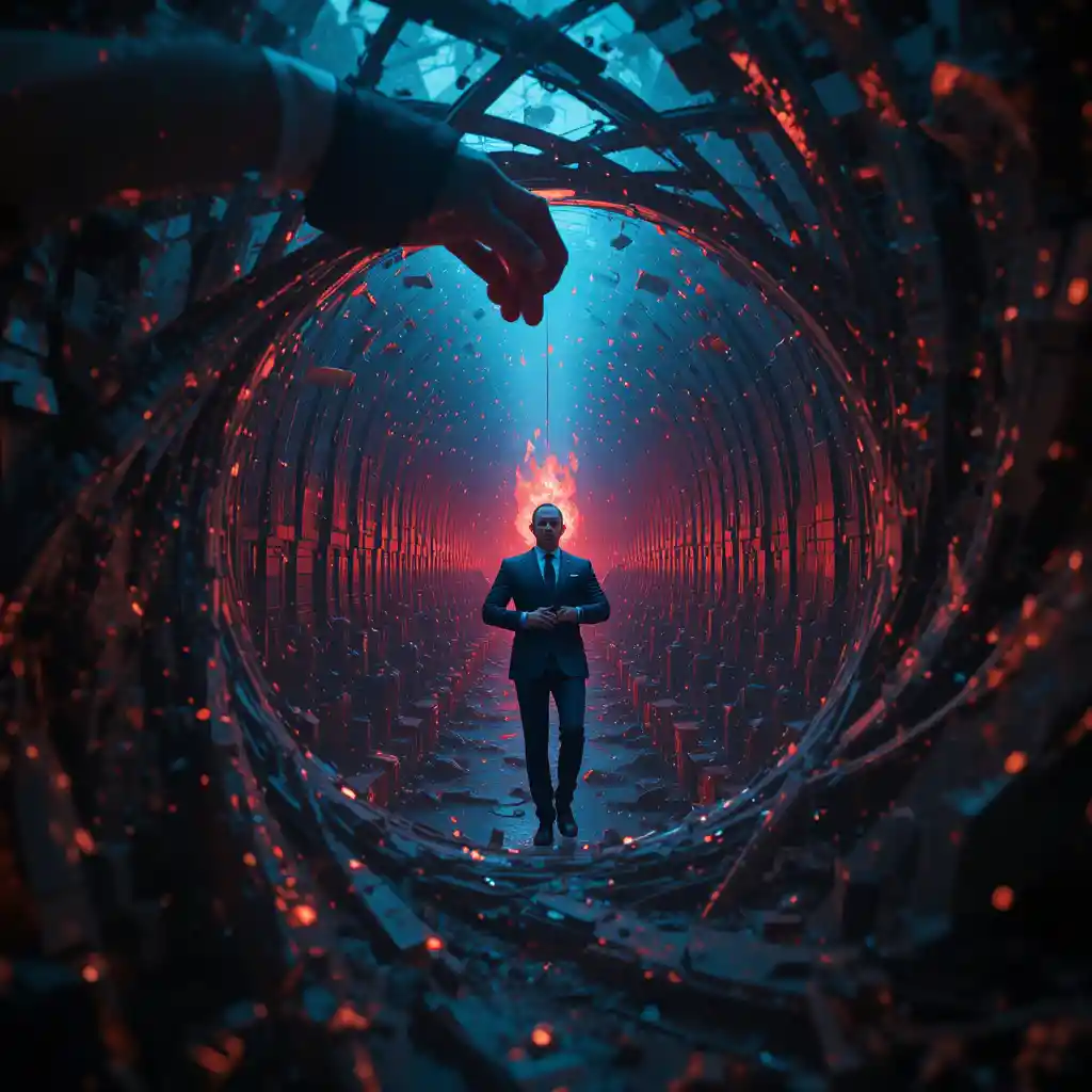 Man In Suit Slowly Sinking In Dark Underwater Void