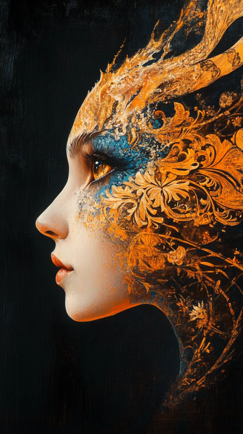 Mystical profile of a fantasy cat with amber eyes