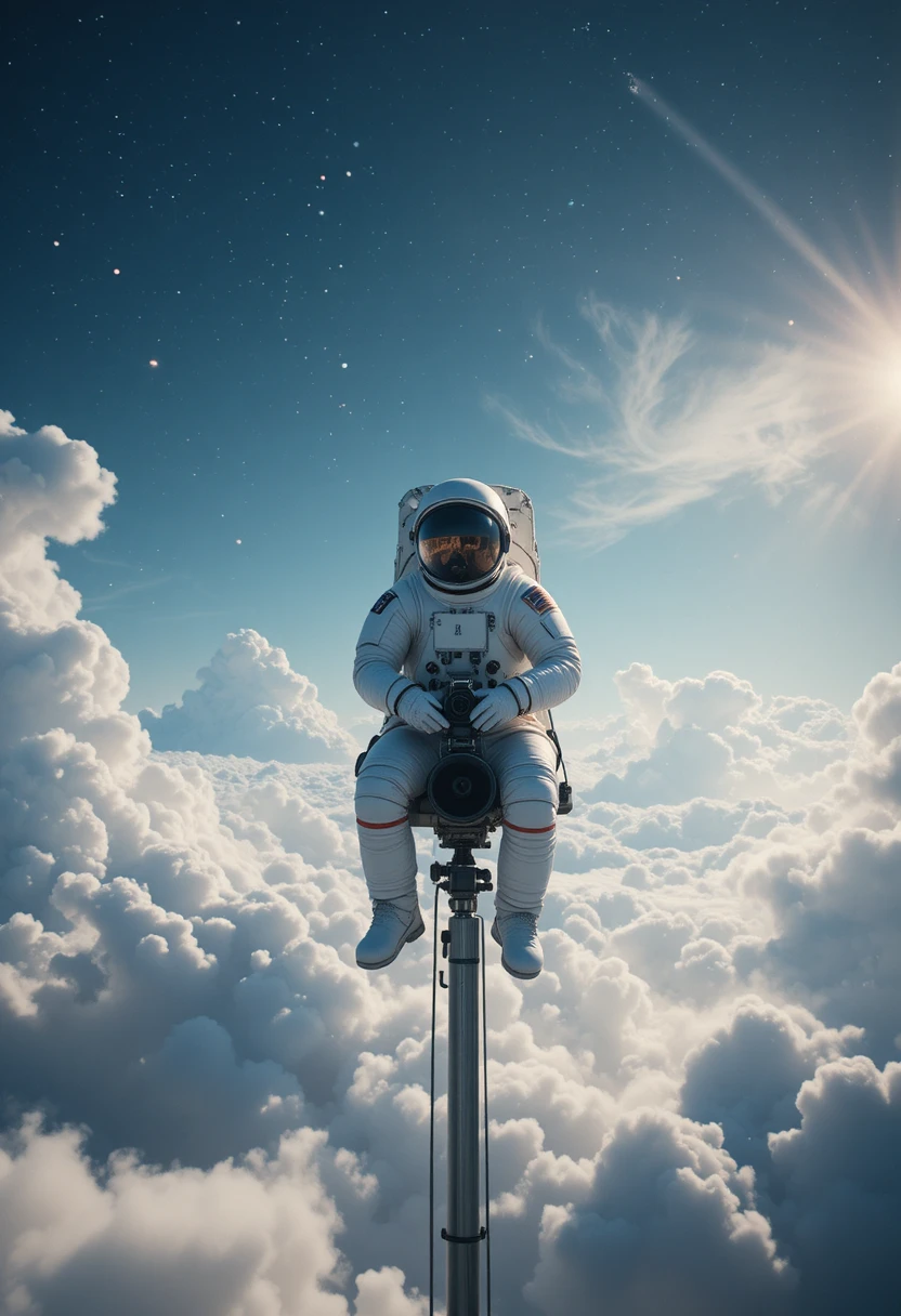 Astronauta Sentado en una Cámara en lo Alto del Cielo Abierto