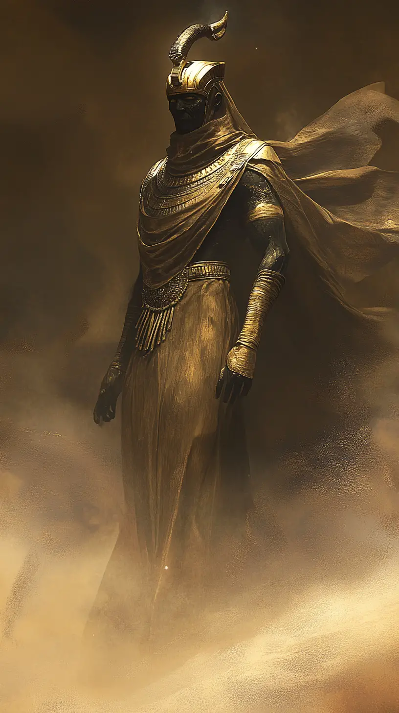 Ancient egyptian pharaoh in a swirling desert storm