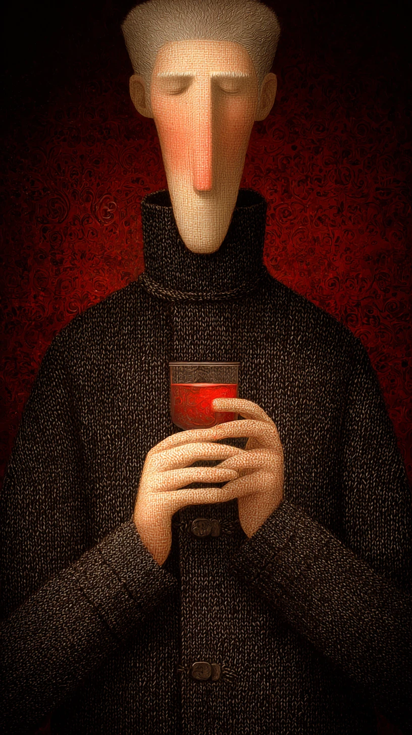 Elegante hombre mayor disfrutando un cóctel invernal de vodka con manzana