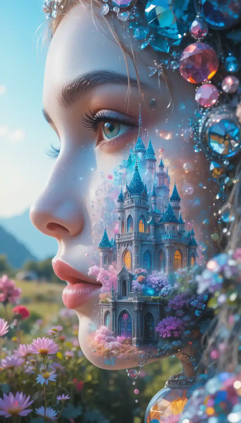 Fantasy Queen Close Up In A Crystal Gemstone World