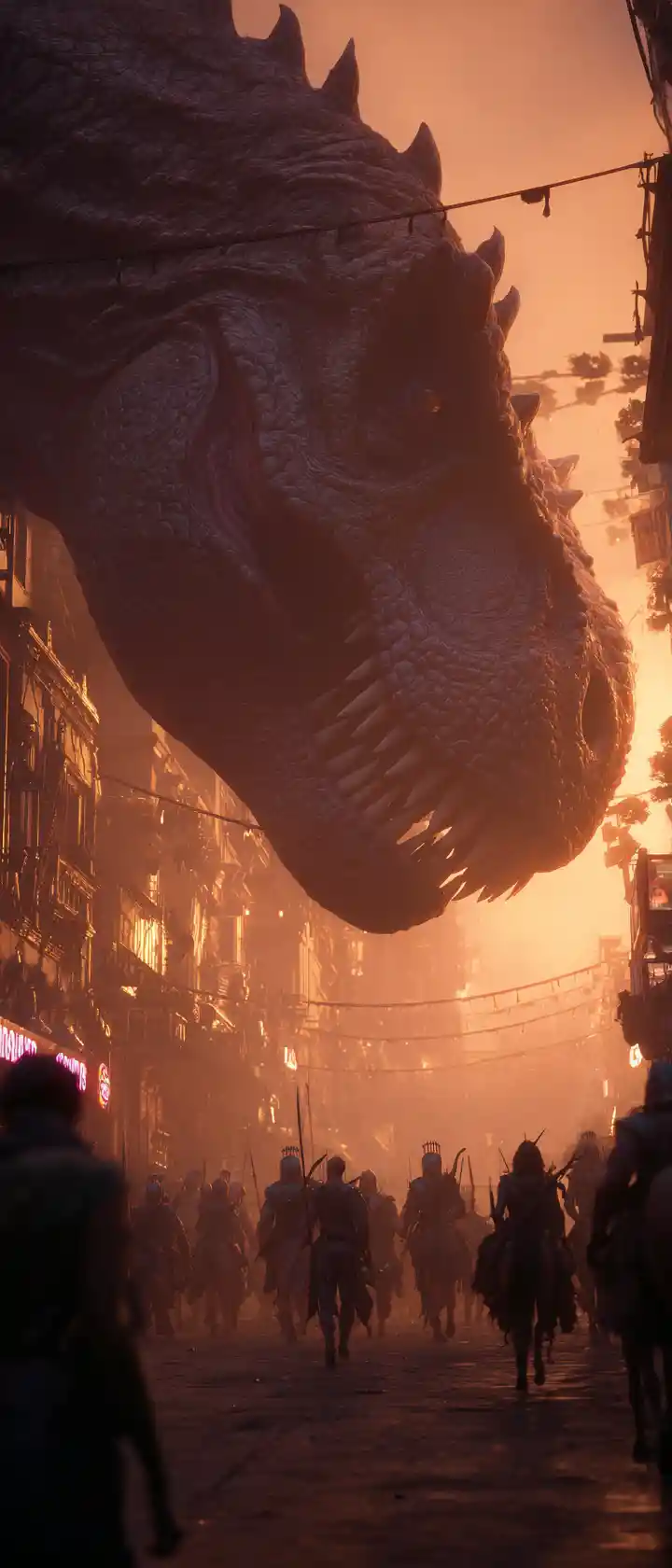 Légionnaires romains affrontant un dinosaure colossal au crépuscule