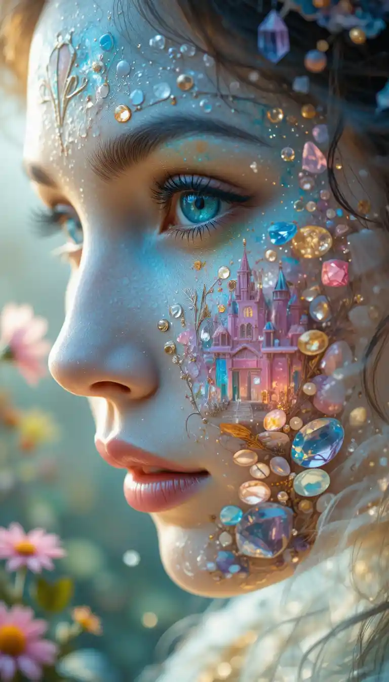 Fantasy queen close up in a land of shimmering jewels