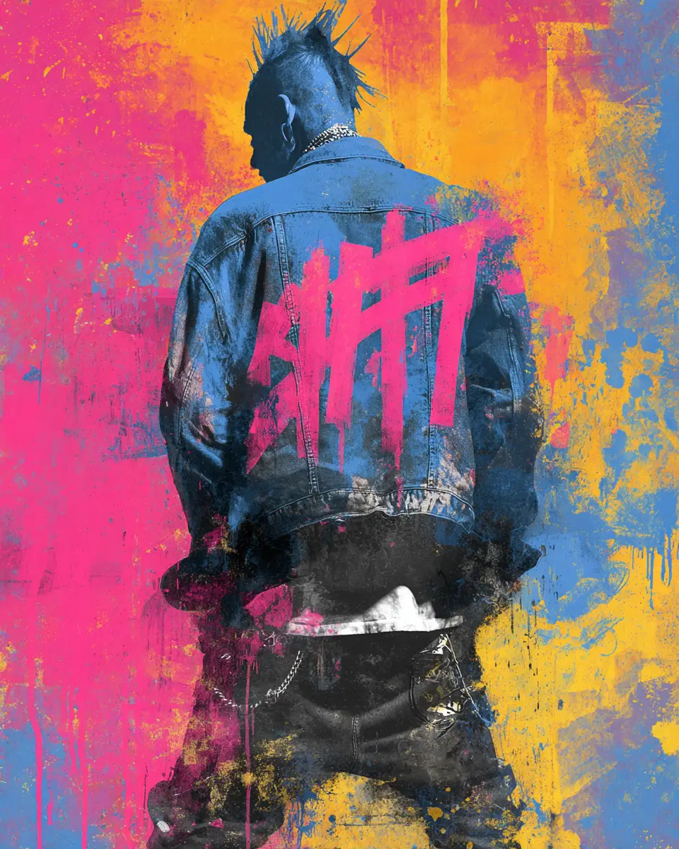 Bold graffiti text with colorful splashes for streetwear branding