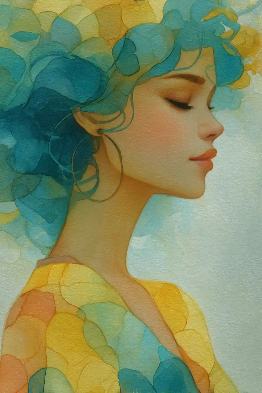 Minimal one line profile of a curly haired woman