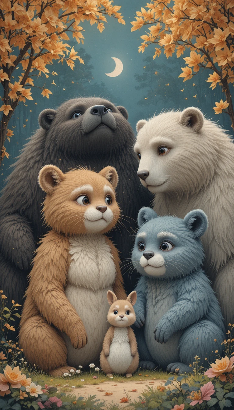Four bears sharing gentle adventures across the seasons