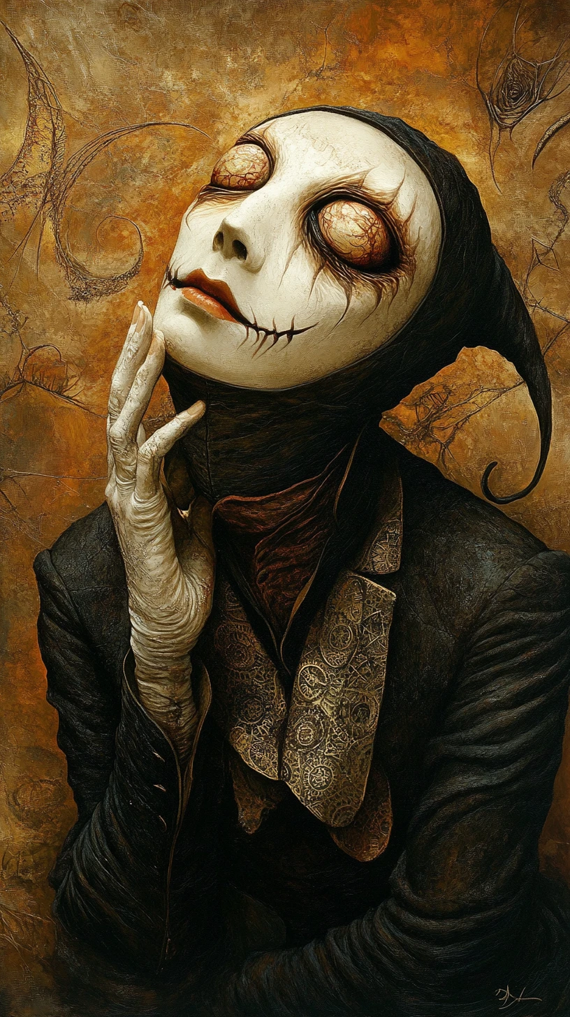 Surreal French Mime In A Dark Charcoal Dreamscape