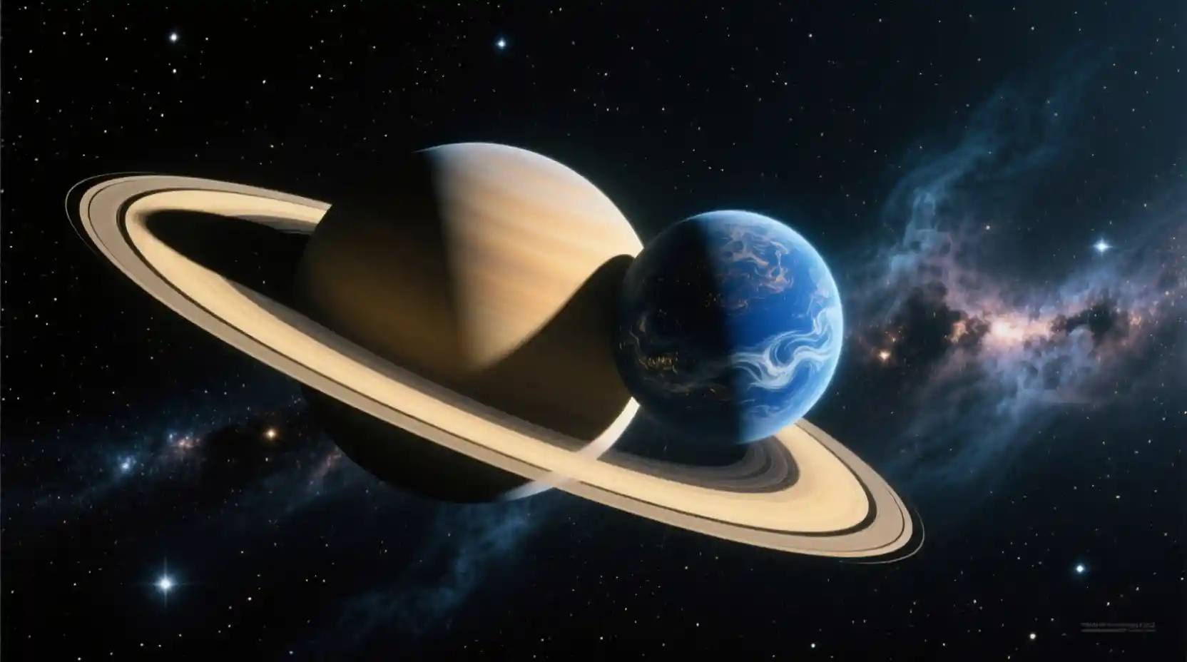 Saturno y Neptuno alineados en el profundo espacio cósmico