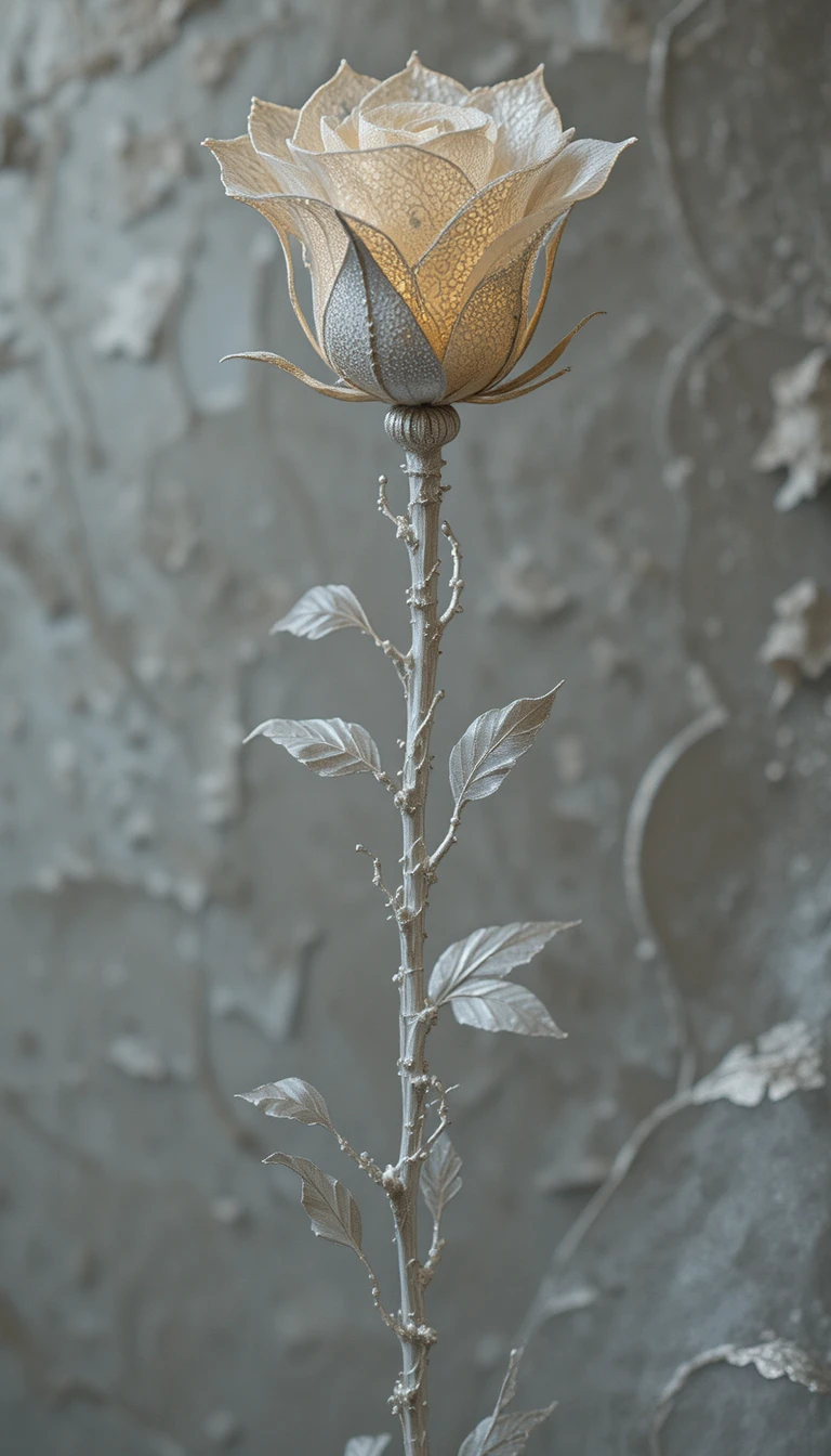 Tall rose stem wrapped in delicate lace and light